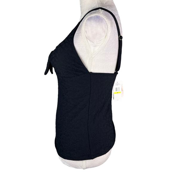 Jessica Simpson Rose Bay Textured Tie-Front Tankini Top M Black New - Picture 11 of 12